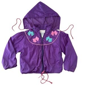 Vintage Samara Purple Kids Rain Jacket 6X Hooded Bow Applique‎ Windbreaker